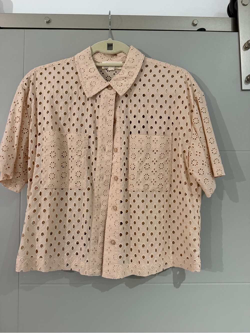 Marled Blush Eyelet Button-Up Top